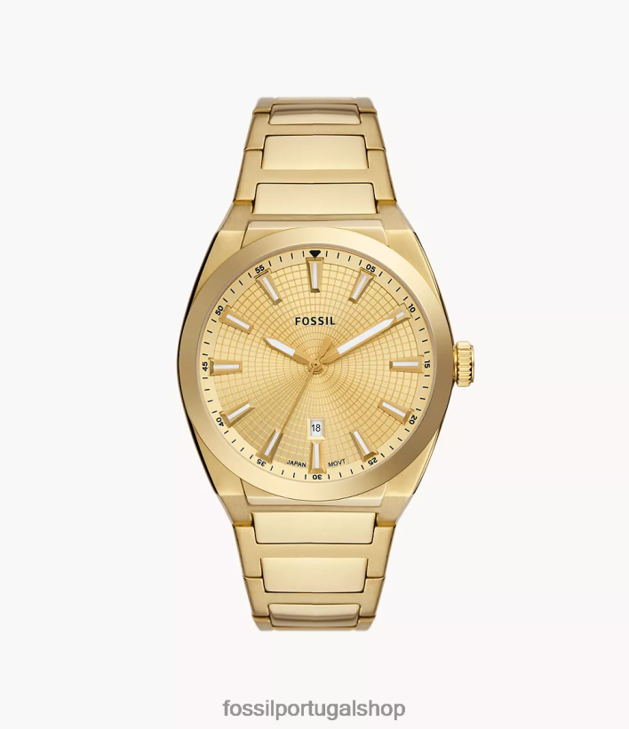 Fossil homens relógio everett em aço inoxidável com três ponteiros e data tom de ouro assistir 40NJ6Z1347