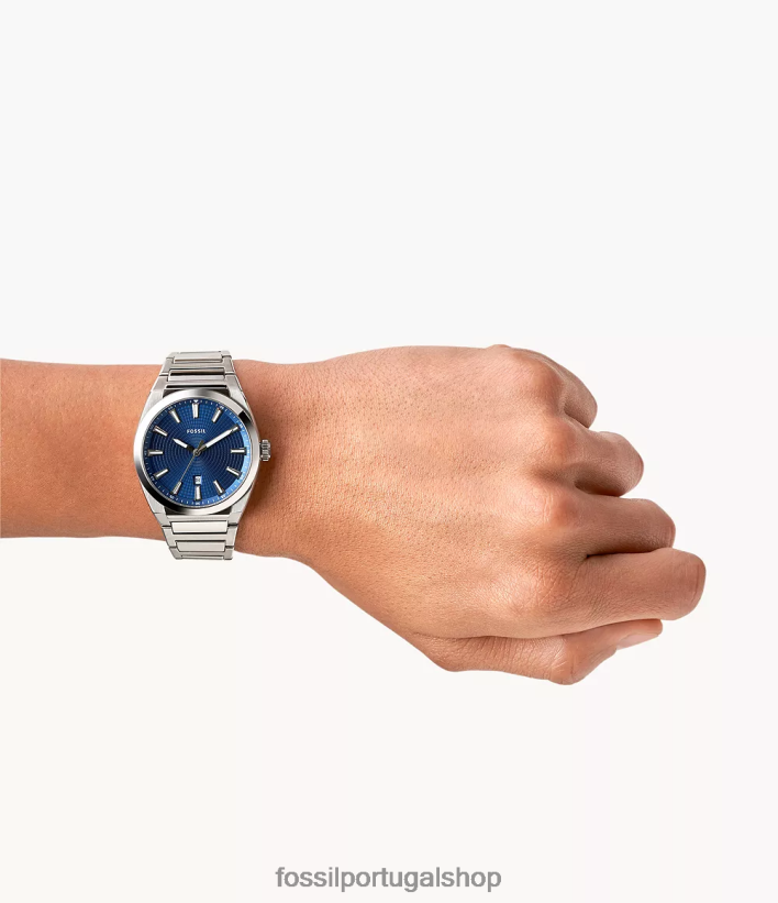 Fossil homens relógio everett em aço inoxidável com três ponteiros e data tom prata assistir 40NJ6Z1362