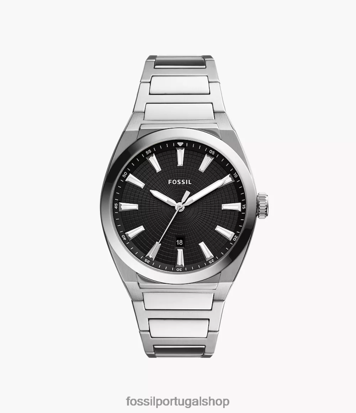 Fossil homens relógio everett em aço inoxidável com três ponteiros e data tom prata assistir 40NJ6Z1372