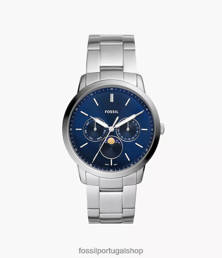 Fossil homens relógio neutro moonphase multifuncional em aço inoxidável prata assistir 40NJ6Z1364