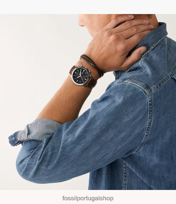Fossil homens Conjunto de relógio e pulseira de couro litehide com cronógrafo Townsman marrom assistir 40NJ6Z1460