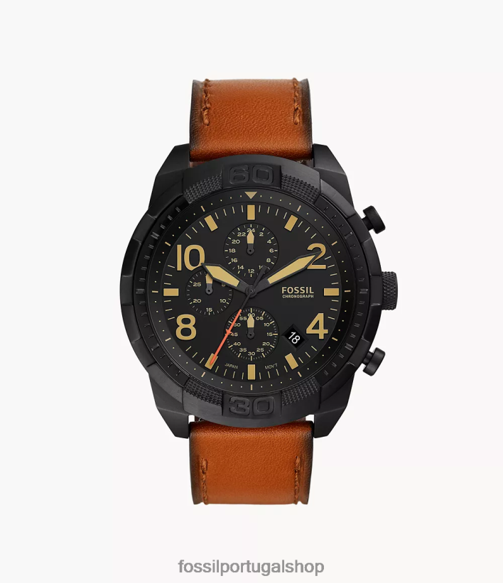 Fossil homens bronson cronógrafo bagagem couro relógio marrom preto assistir 40NJ6Z1393