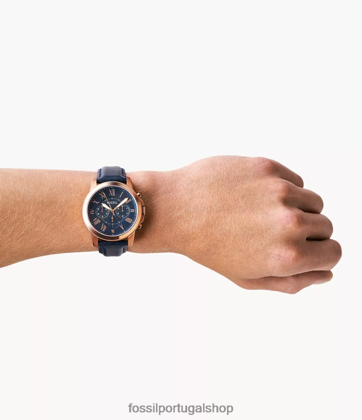 Fossil homens conceder relógio de couro cronógrafo marinha assistir 40NJ6Z1453