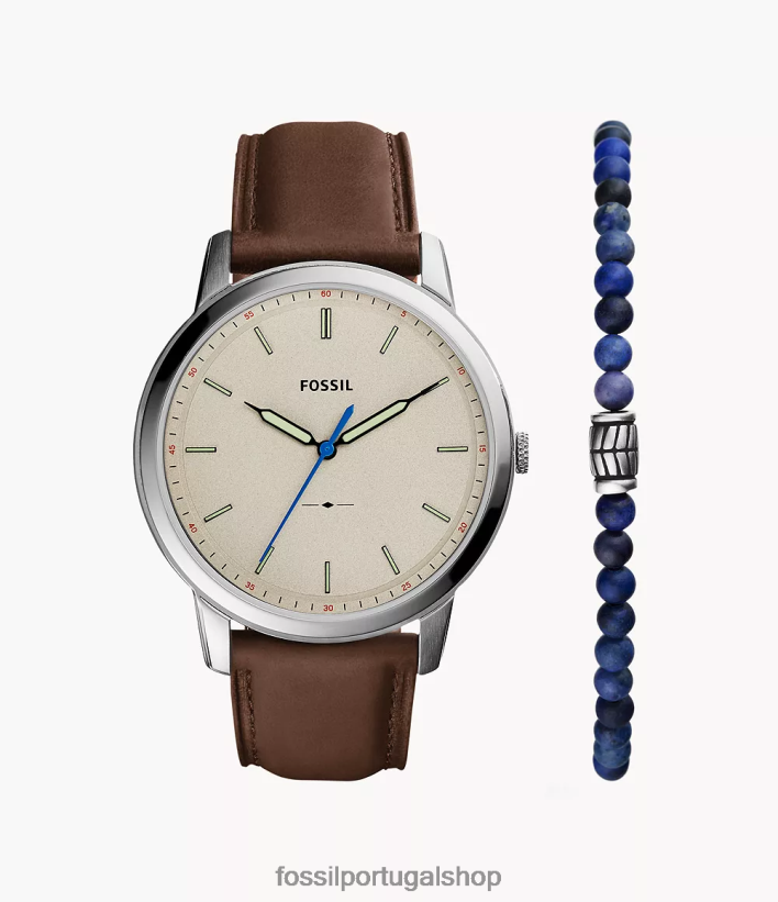 Fossil homens conjunto minimalista de relógio e pulseira de couro de três ponteiros marrom assistir 40NJ6Z1421