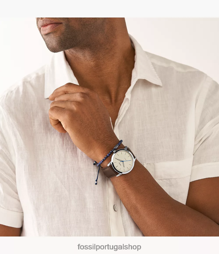 Fossil homens conjunto minimalista de relógio e pulseira de couro de três ponteiros marrom assistir 40NJ6Z1421