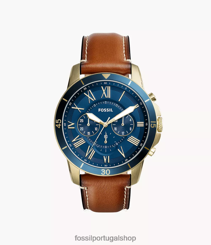 Fossil homens grant esporte cronógrafo bagagem couro relógio marrom claro assistir 40NJ6Z1434