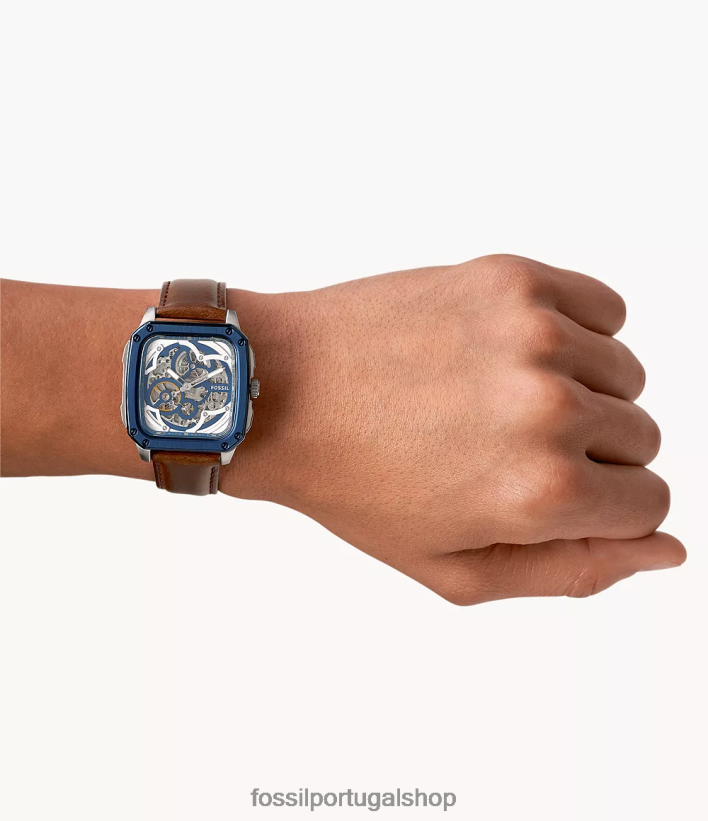 Fossil homens inscrição relógio de couro automático marrom assistir 40NJ6Z1428