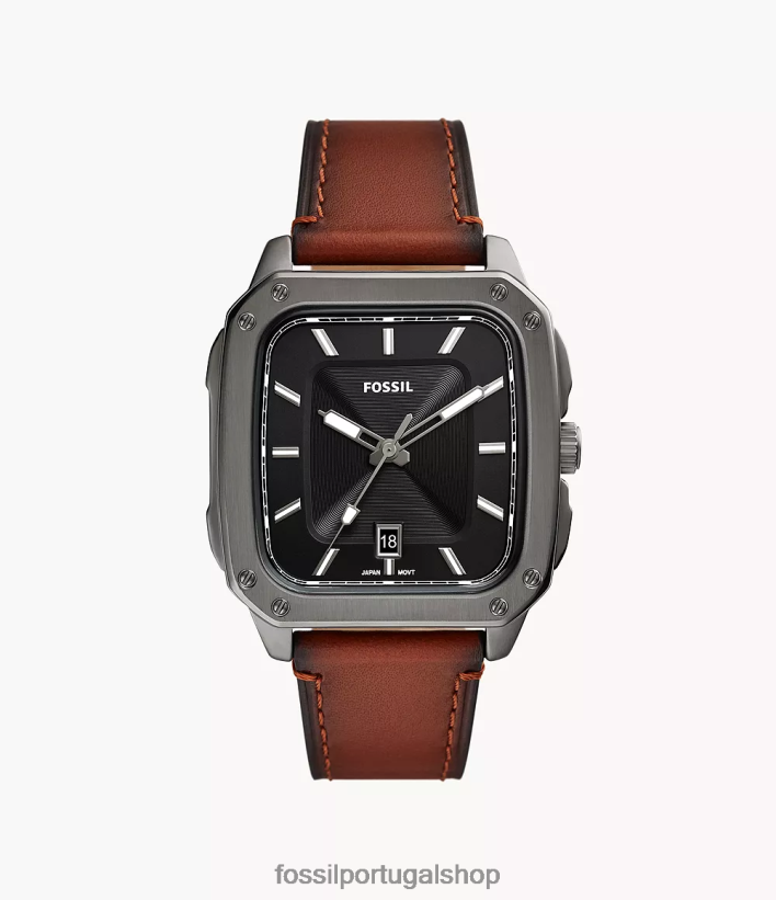 Fossil homens inscrição relógio de couro litehide com data de três ponteiros âmbar assistir 40NJ6Z1411