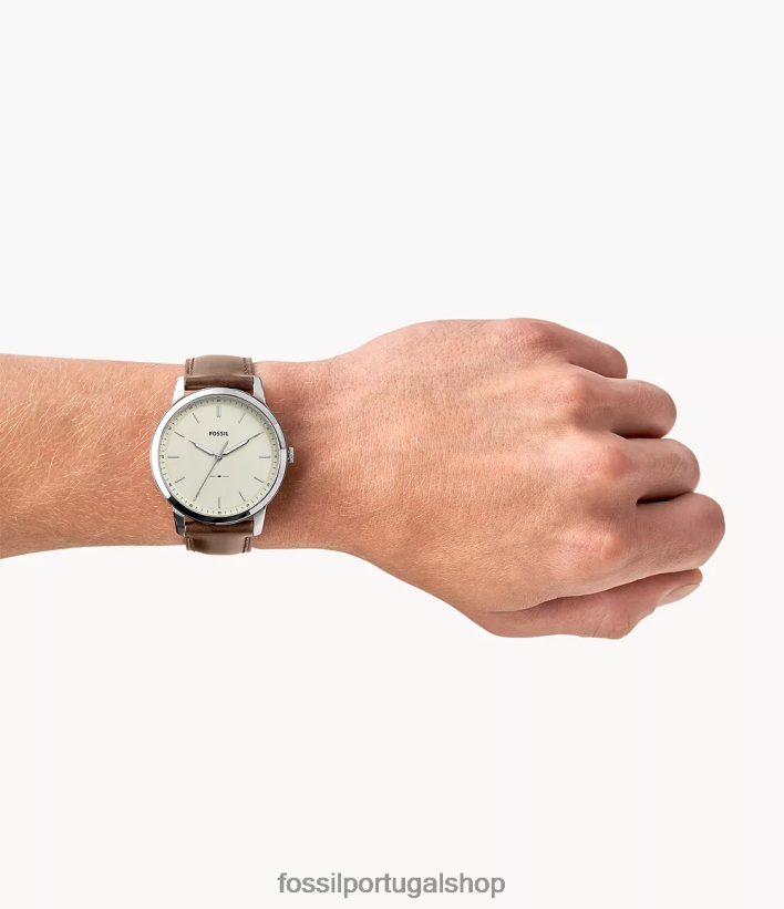 Fossil homens o relógio minimalista de couro de três ponteiros marrom assistir 40NJ6Z1400