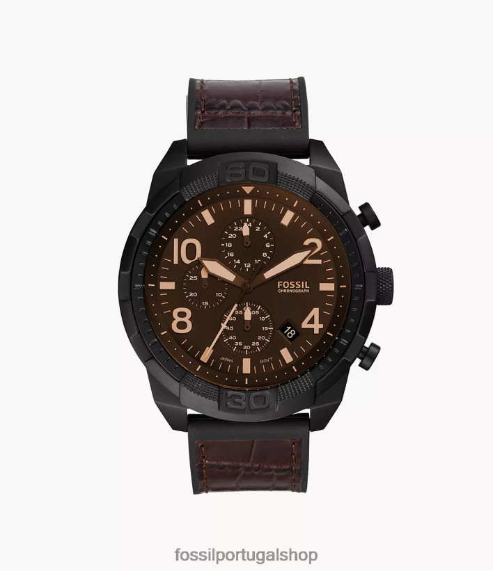 Fossil homens relógio bronson cronógrafo couro e borracha crocodilo marrom assistir 40NJ6Z1582
