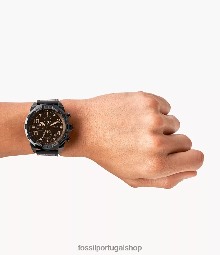 Fossil homens relógio bronson cronógrafo couro e borracha crocodilo marrom assistir 40NJ6Z1582