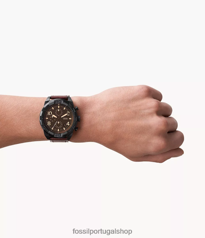 Fossil homens relógio bronson cronógrafo couro litehide marrom escuro assistir 40NJ6Z1395