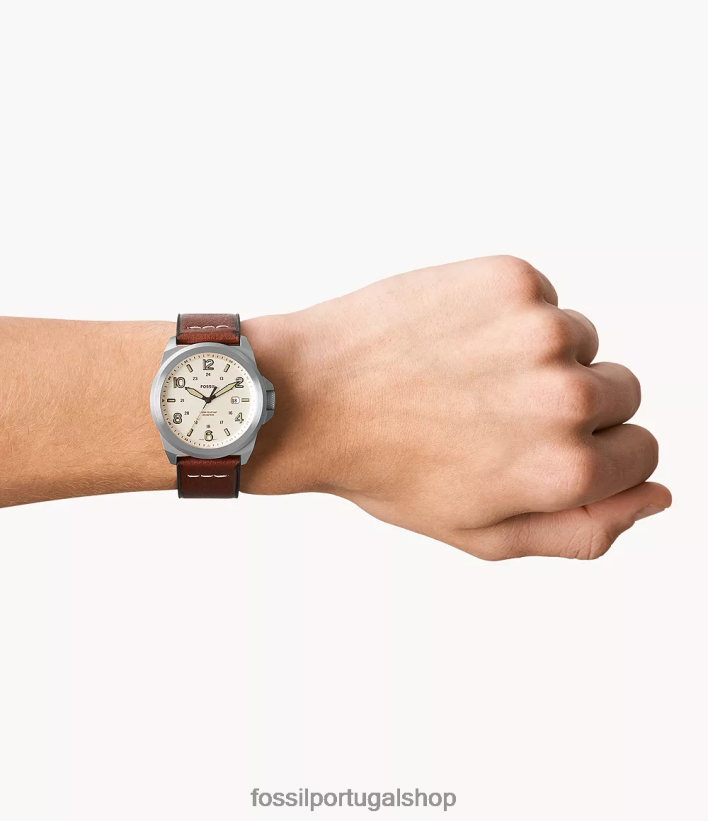 Fossil homens relógio bronson de couro litehide com data de três ponteiros Castanho médio assistir 40NJ6Z1439