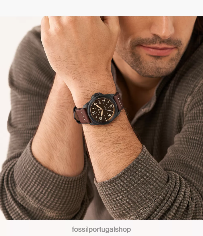 Fossil homens relógio bronson de couro litehide com data de três ponteiros marrom escuro assistir 40NJ6Z1413
