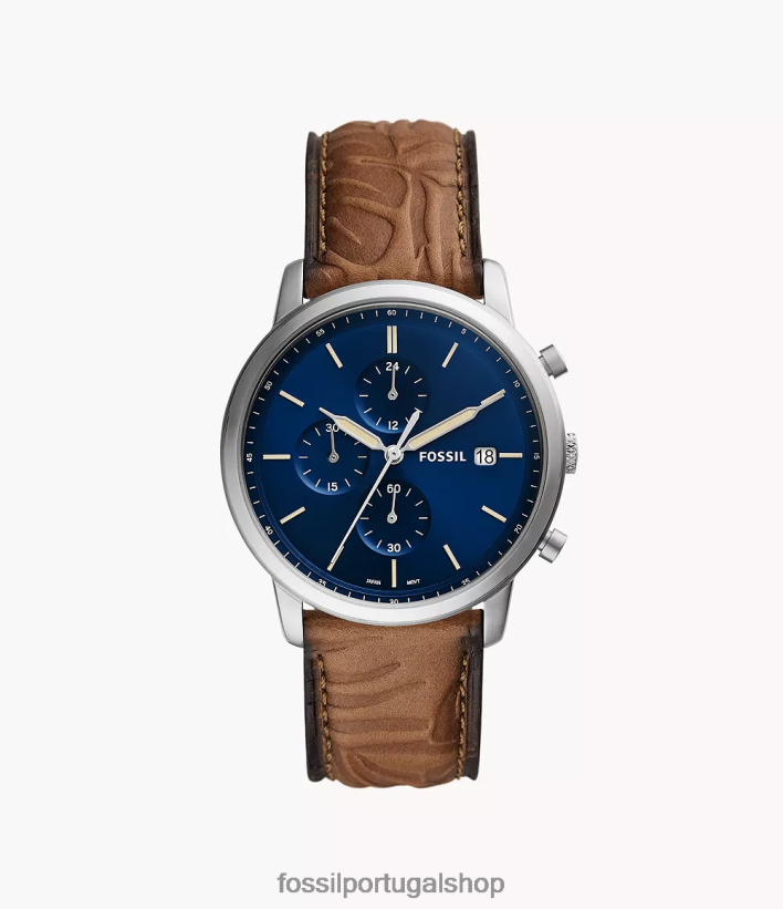 Fossil homens relógio cronógrafo minimalista em couro litehide bronzeado assistir 40NJ6Z1595