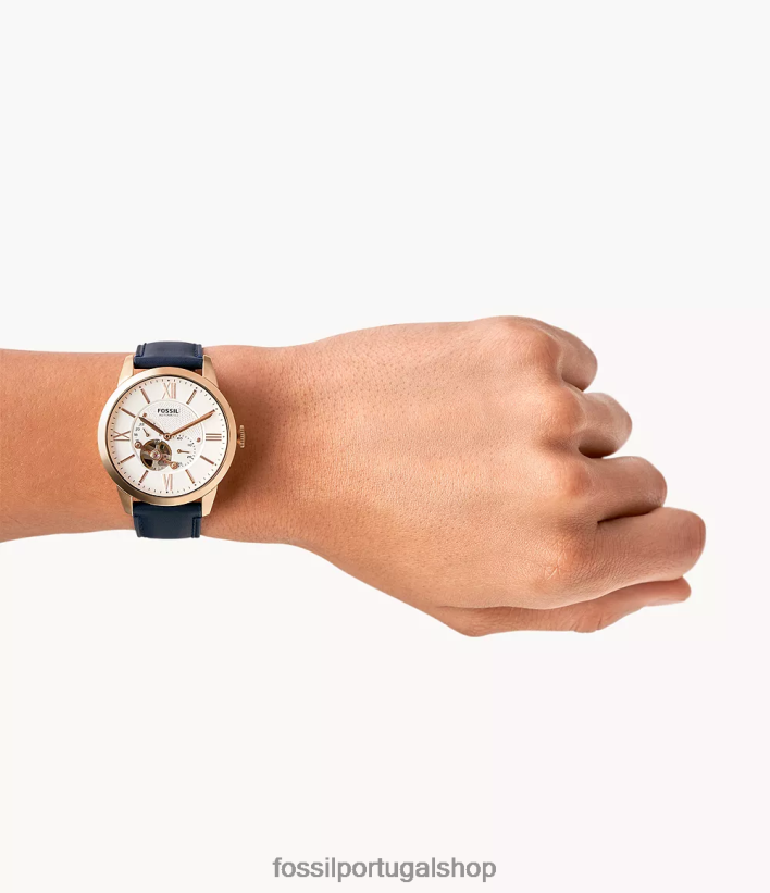 Fossil homens relógio de couro automático citadino marinha assistir 40NJ6Z1437