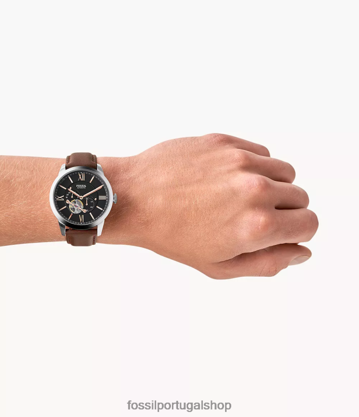 Fossil homens relógio de couro automático citadino marrom assistir 40NJ6Z1455