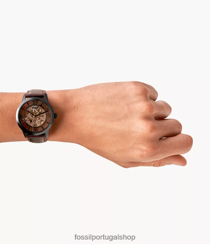 Fossil homens relógio de couro automático citadino marrom escuro assistir 40NJ6Z1397