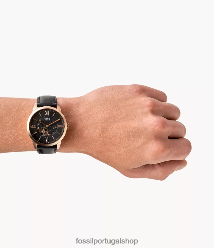 Fossil homens relógio de couro automático citadino preto assistir 40NJ6Z1418