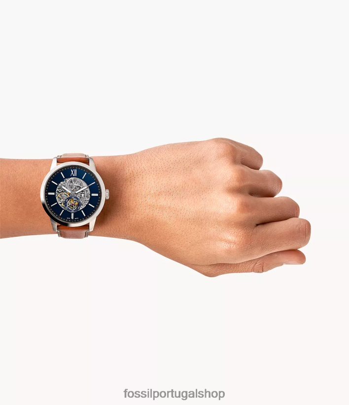 Fossil homens relógio de couro automático de 48mm do cidadão marrom claro assistir 40NJ6Z1415