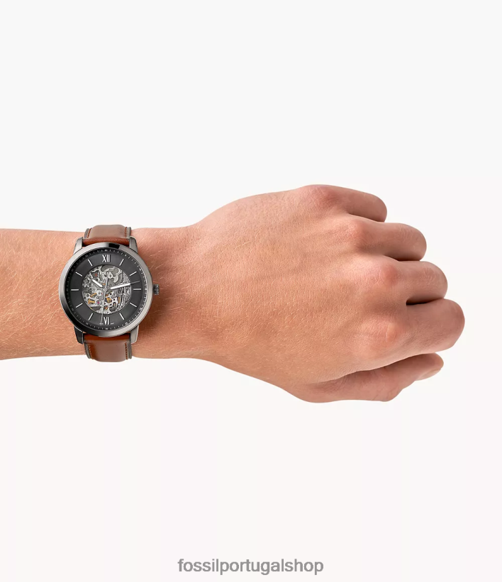 Fossil homens relógio de couro automático neutro âmbar assistir 40NJ6Z1442