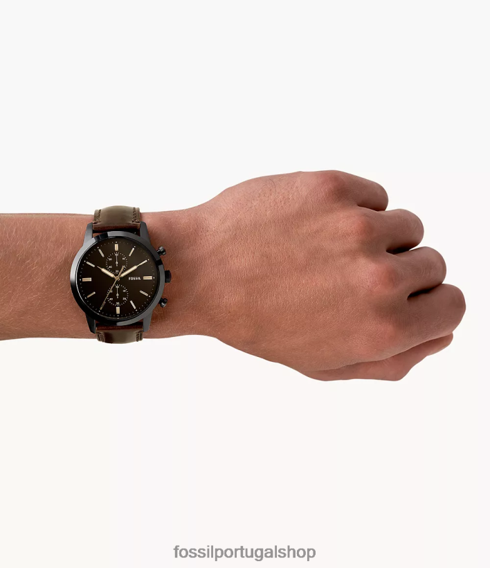 Fossil homens relógio de couro cronógrafo de 44 mm da cidade marrom assistir 40NJ6Z1401