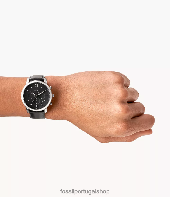 Fossil homens relógio de couro cronógrafo neutro preto assistir 40NJ6Z1404