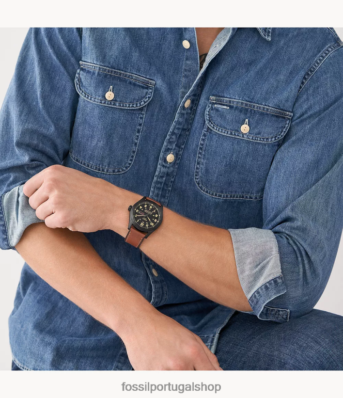 Fossil homens relógio de couro defensor movido a energia solar bagagem assistir 40NJ6Z1443