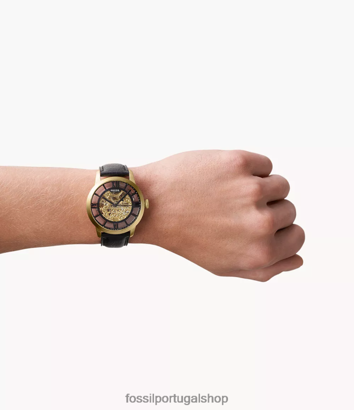 Fossil homens relógio de couro litehide automático da cidade preto assistir 40NJ6Z1398