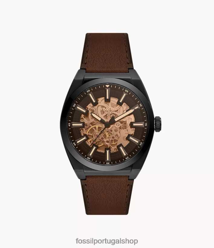 Fossil homens relógio de couro litehide automático everett marrom escuro assistir 40NJ6Z1396