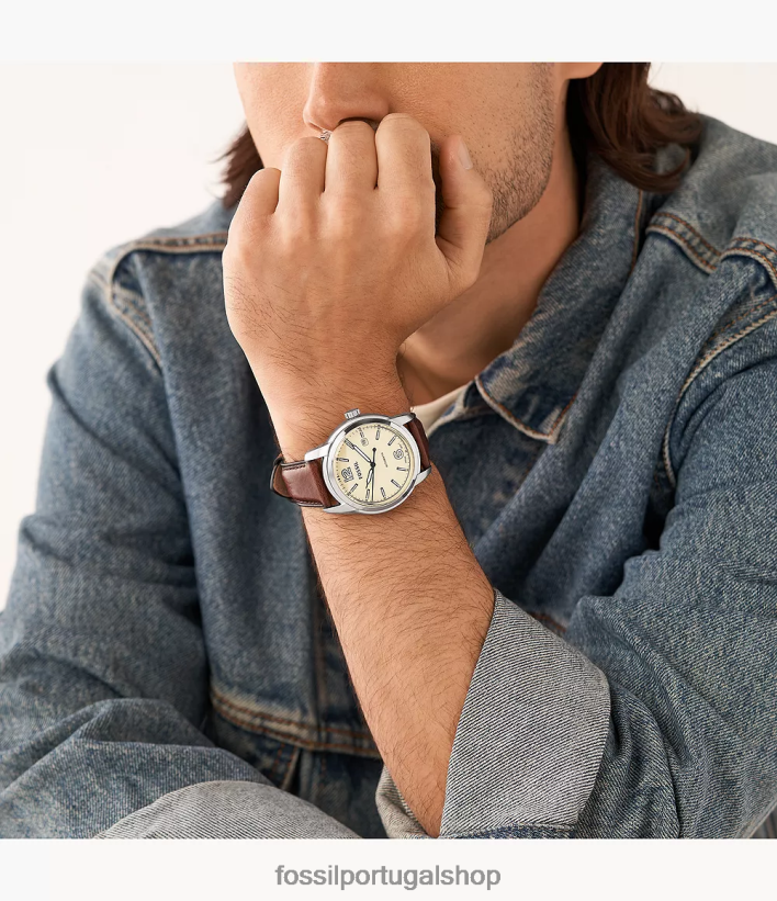 Fossil homens relógio de couro litehide automático legado marrom assistir 40NJ6Z1454
