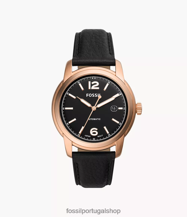 Fossil homens relógio de couro litehide automático legado preto assistir 40NJ6Z1459