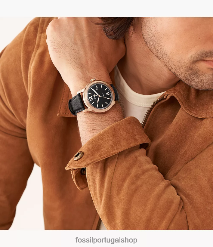 Fossil homens relógio de couro litehide automático legado preto assistir 40NJ6Z1459