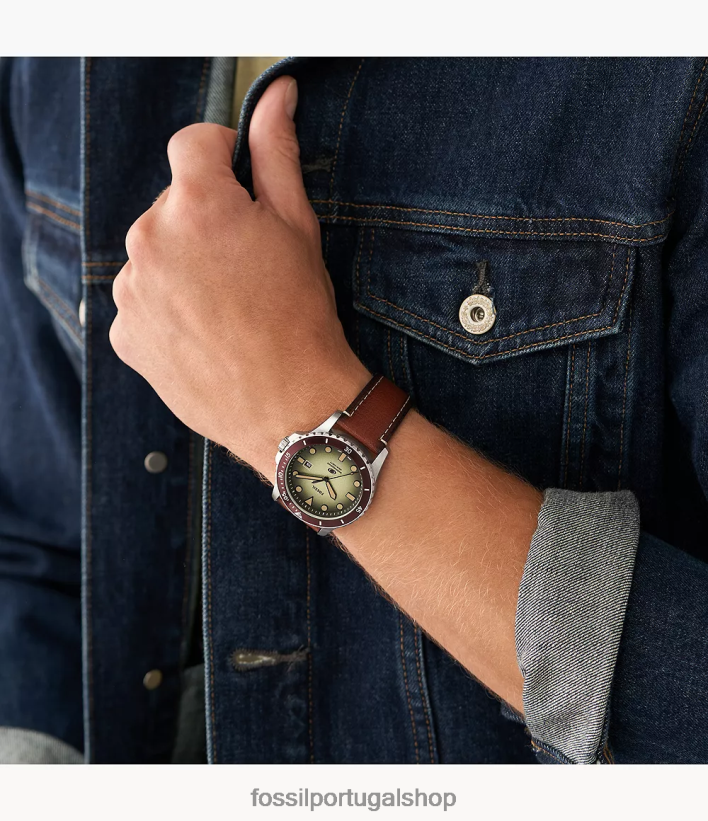 Fossil homens relógio de couro litehide com data de três ponteiros azul assistir 40NJ6Z1573