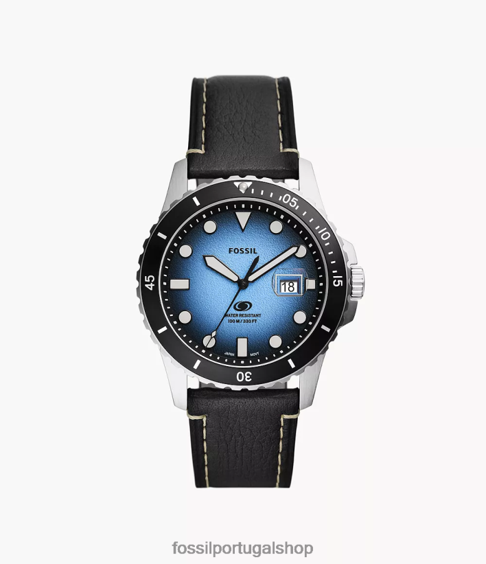Fossil homens relógio de couro litehide com data de três ponteiros azul assistir 40NJ6Z1576