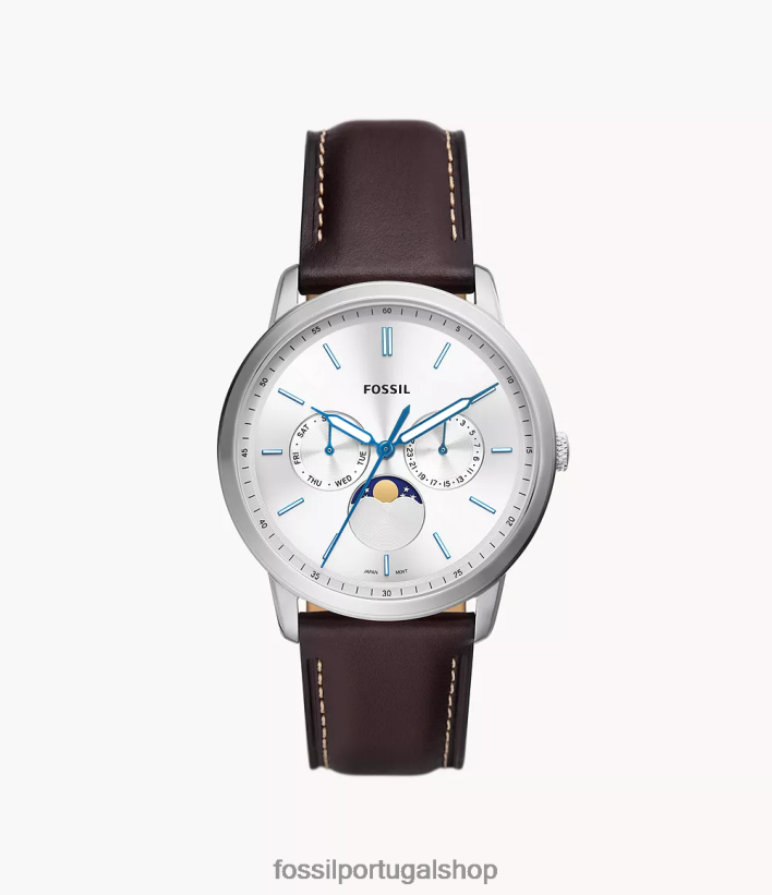 Fossil homens relógio de couro litehide multifuncional neutro moonphase marrom assistir 40NJ6Z1414