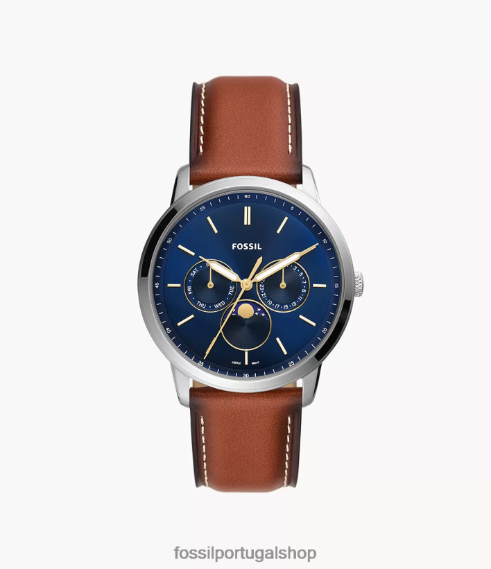Fossil homens relógio de couro litehide multifuncional neutro moonphase marrom assistir 40NJ6Z1438