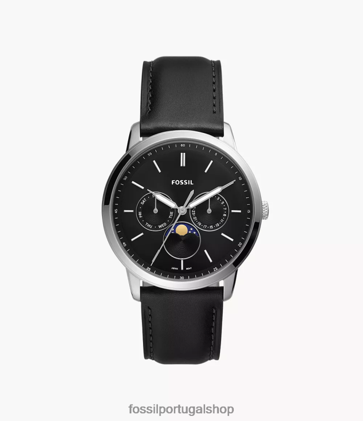 Fossil homens relógio de couro litehide multifuncional neutro moonphase preto assistir 40NJ6Z1430