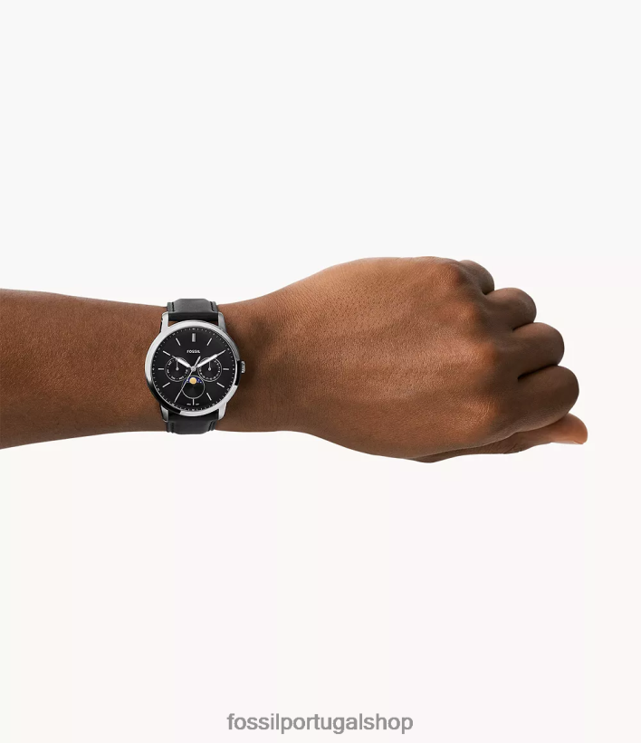 Fossil homens relógio de couro litehide multifuncional neutro moonphase preto assistir 40NJ6Z1430