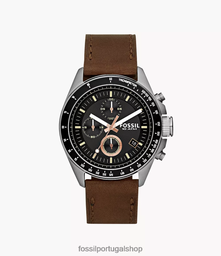 Fossil homens relógio decker cronógrafo couro marrom assistir 40NJ6Z1432