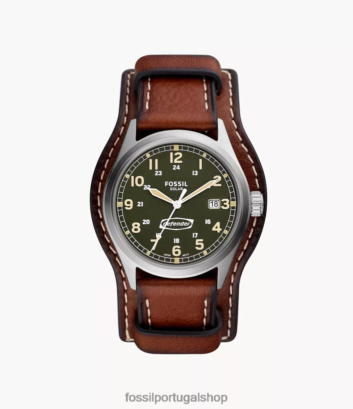 Fossil homens relógio defensor de couro litehide movido a energia solar Castanho médio assistir 40NJ6Z1450