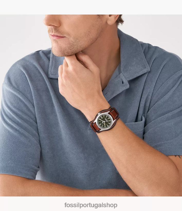 Fossil homens relógio defensor de couro litehide movido a energia solar Castanho médio assistir 40NJ6Z1450