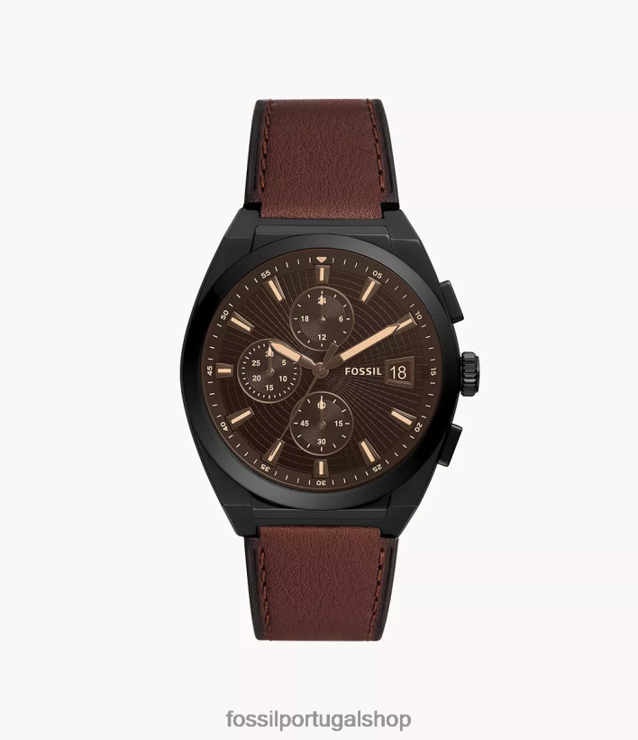 Fossil homens relógio everett cronógrafo couro litehide marrom assistir 40NJ6Z1447