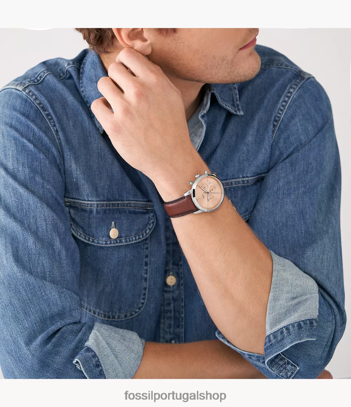 Fossil homens relógio neutro cronógrafo couro litehide Castanho médio assistir 40NJ6Z1603