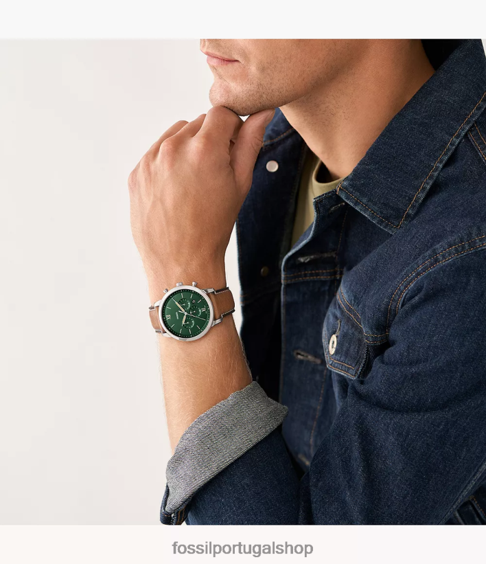 Fossil homens relógio neutro cronógrafo couro litehide bronzeado assistir 40NJ6Z1410