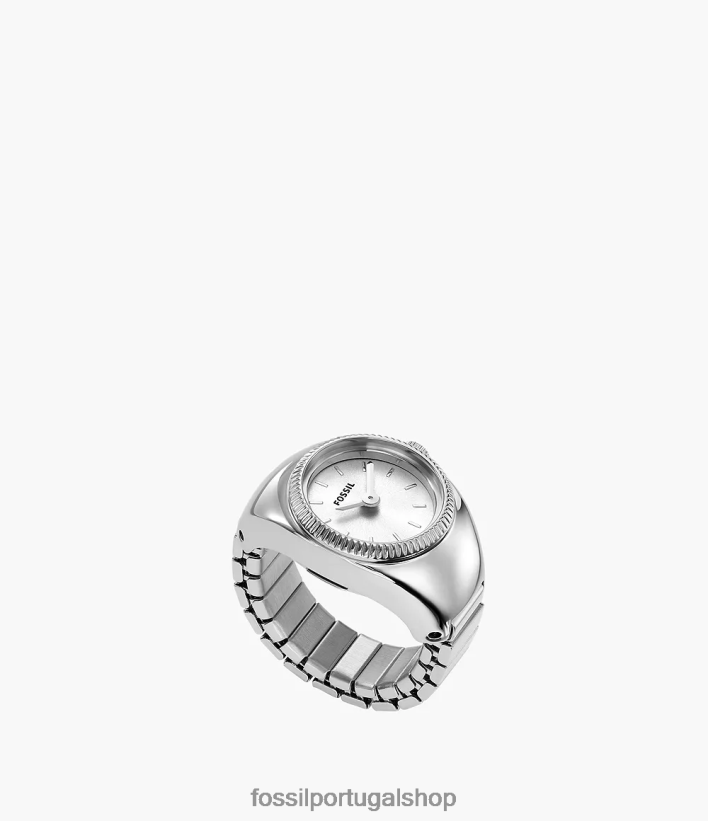 Fossil mulheres anel de relógio de duas mãos em aço inoxidável tom prata anel de relógio 40NJ6Z21