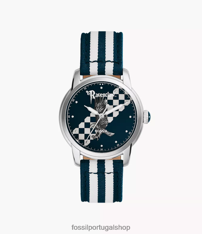 Fossil mulheres Edição limitada de relógio de nylon Ravenclaw de três ponteiros Harry Potter marinho/branco acessório 40NJ6Z184
