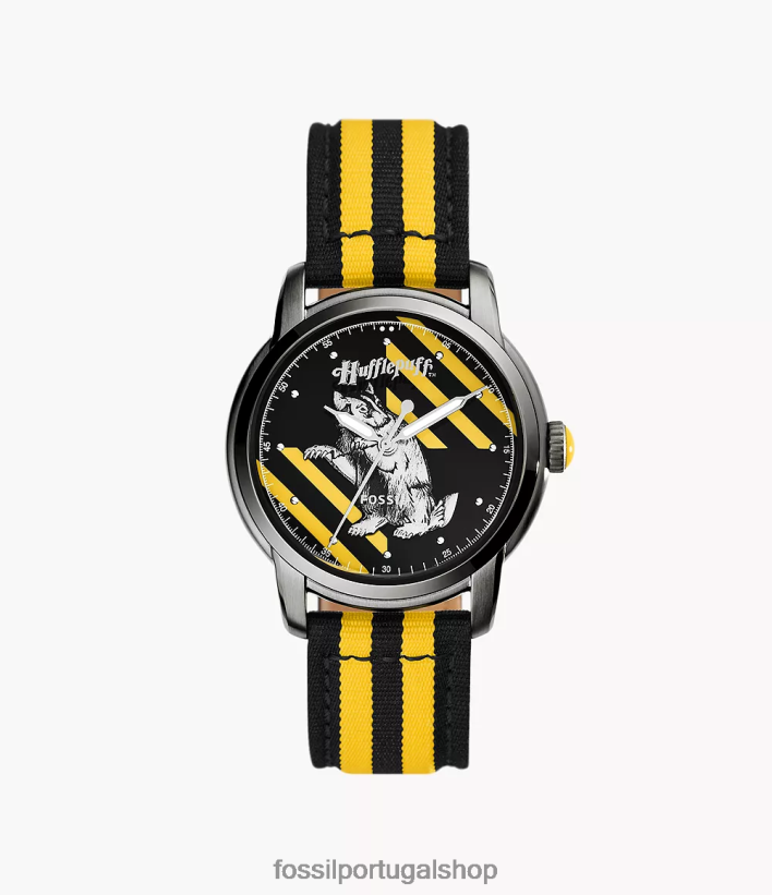 Fossil mulheres Harry Potter, edição limitada, relógio de nylon Lufa-Lufa de três ponteiros Preto amarelo acessório 40NJ6Z194
