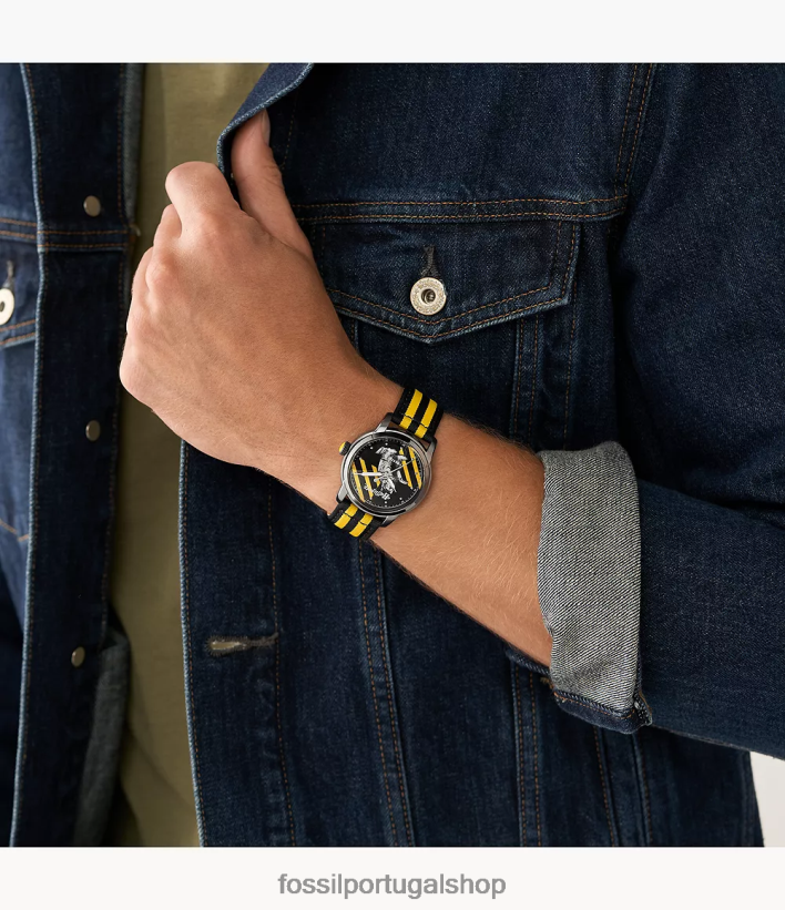 Fossil mulheres Harry Potter, edição limitada, relógio de nylon Lufa-Lufa de três ponteiros Preto amarelo acessório 40NJ6Z194