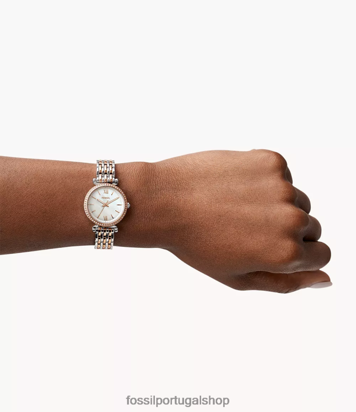 Fossil mulheres carlie mini relógio de três ponteiros em aço inoxidável dois tons assistir 40NJ6Z74